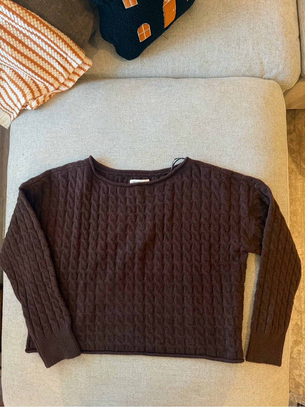 Aeropostale Women's Dark Brown Cable-Knit Crew Sweater